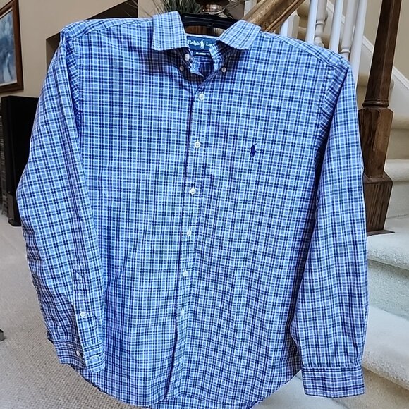 RALPH LAUREN Blue Collared Long Sleeve Plaid Button Down Shirt Men's 16.5x34 M - Picture 1 of 8